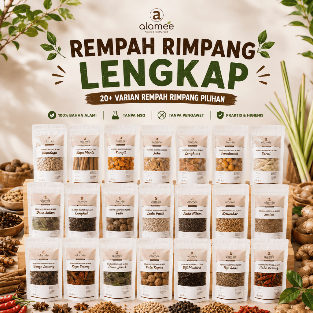 ALAMEE Bumbu Dapur Rempah Rimpang Temulawak Kayu Manis Jahe Kunyit Lada Hitam Kencur Ketumbar Kering