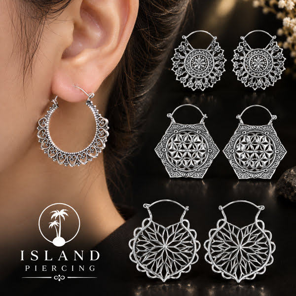 White Brass Tribal Earrings, Anting Kuningan Putih pilihan desain Etnik Pulau Bali