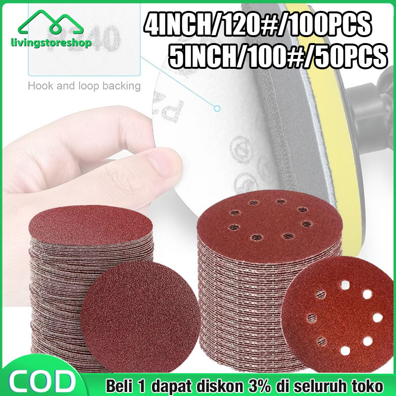 100 lembar  Amplas Bulat Velcro 4" Inch / 5" Inch Grid 40 60 80 100 120 150 180 220 240 320 400