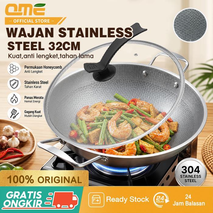 AA [EXCLUSIVE SUAN] QME- Wajan Penggorengan Stainless Tahan Panas Anti Lengket Kitchenware - 32CM RE