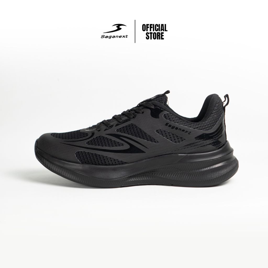 Sepatu Sekolah running kerja Saganext Phoenix hitam polos running pria wanita sneakers