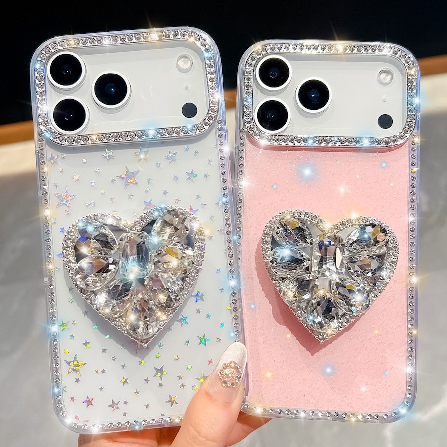 Glitter Star Love Stand Holder Phone Case For iPhone 17 Air 16 15 14 13 Pro Max 16 Plus 16E Cover