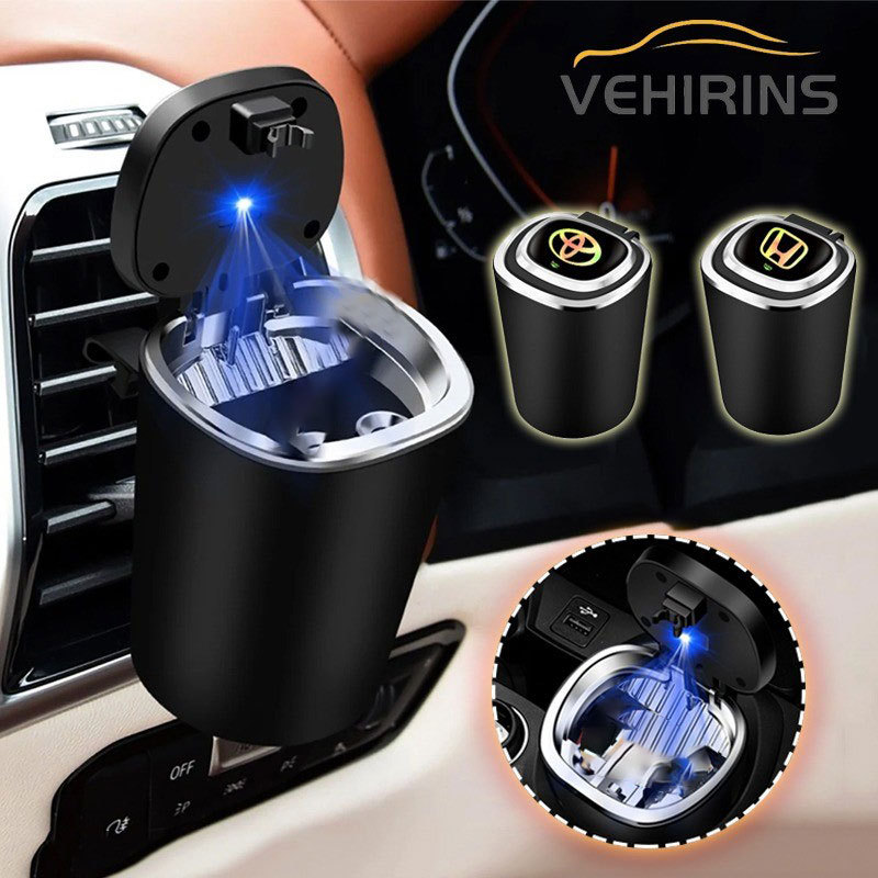 Asbak Mobil Portable Lampu LED Stainless Steel Asbak Bentuk Mobil Dengan Penutup