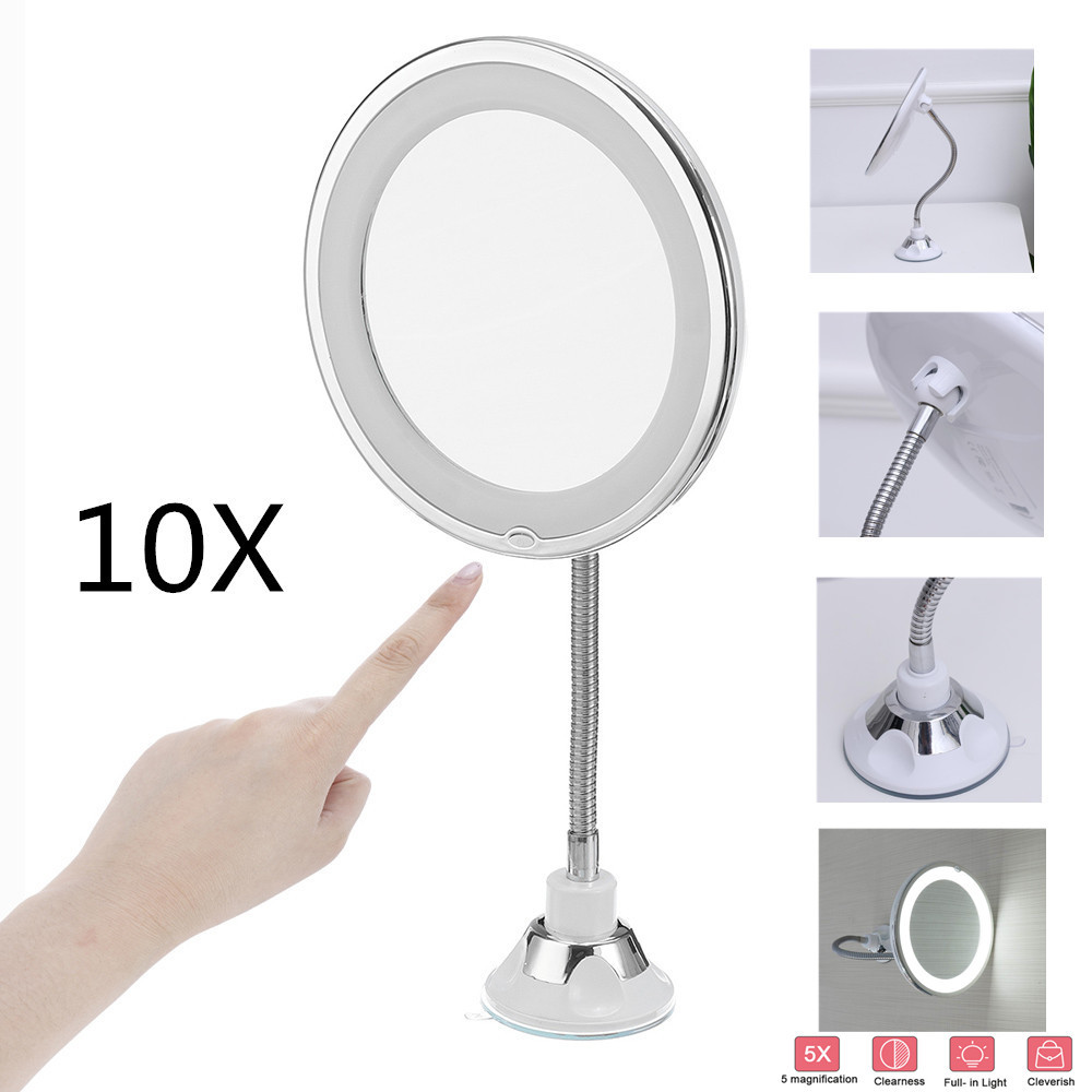 Flexible Makeup Mirror 10X LED Mirror Makeup Mirror with LED Light Vanity Mirror Magnifying Mirror T