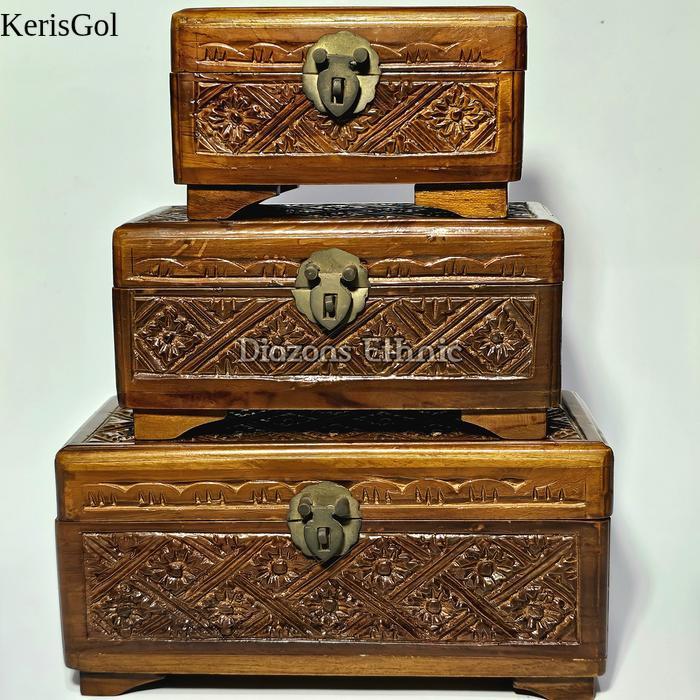 1 Set - PETI / KOTAK PERHIASAN UKIR KAYU JATI GL5