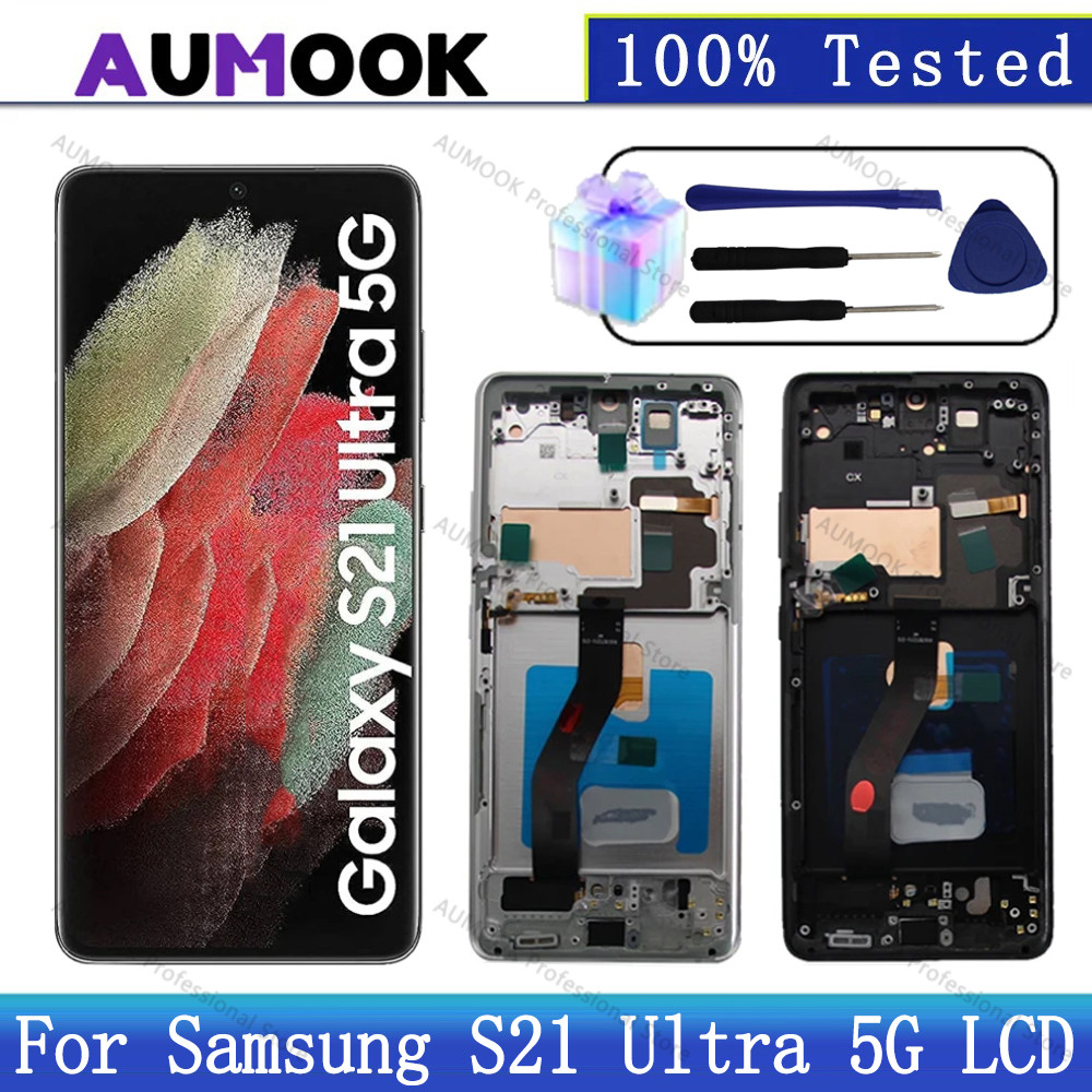 New AMOLED splay For Samsung Galaxy S21 Ultra 5G LCD splay SM-G998B/DS SM-G998U Screen Replacement F