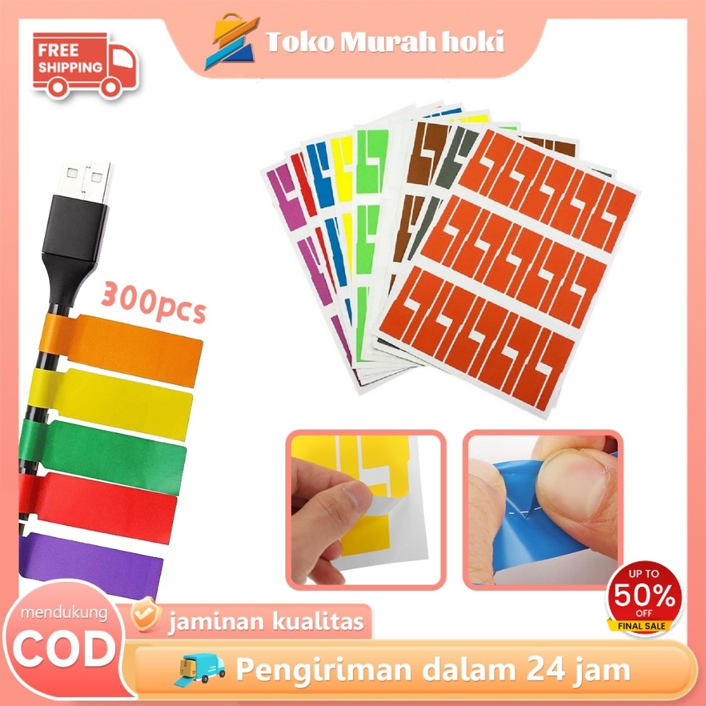 300pcs Stiker Label Penanda Kabel Stiker Label Kabel Penanda Kabel Jaringan Cable Label