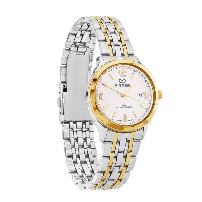 Mirage Watch - Jam Tangan Mirage Wanita Analog 8803 L Mewah Silver Gold Anti Karat - Plat Putih