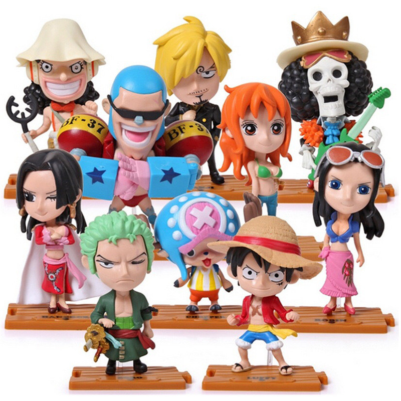 10pcs Anime Figure One Piece Monkey D Luffy Roronoa Zoro Kawaii Toys Q Figural Nendoroid Car Decorat