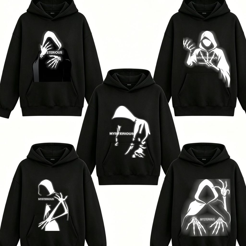 COD MYSTERIOUS Hoodie Reflective Hitam Premium Fleece Glow Effect Streetwear Fashion Unisex Casual