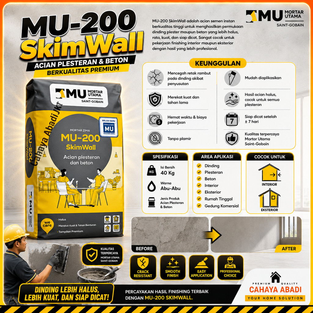 SEMEN MORTAR MU 200 / MU200 SEMEN ACIAN DAN PLESTER 40KG