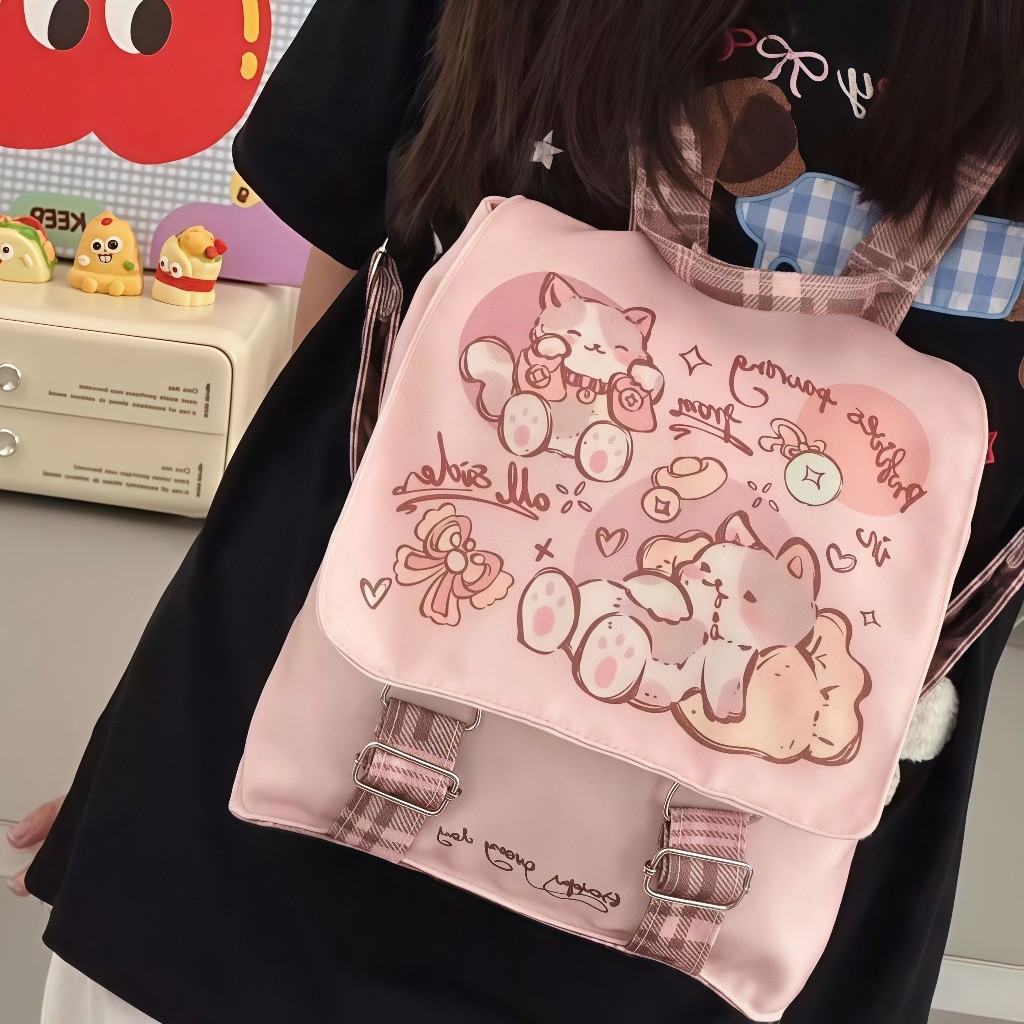 Tas Kanvas Lucu Ransel Anak Kucing Tas Ransel Kartun Komuter Tas Sekolah Berkapasitas Besar Ransel S