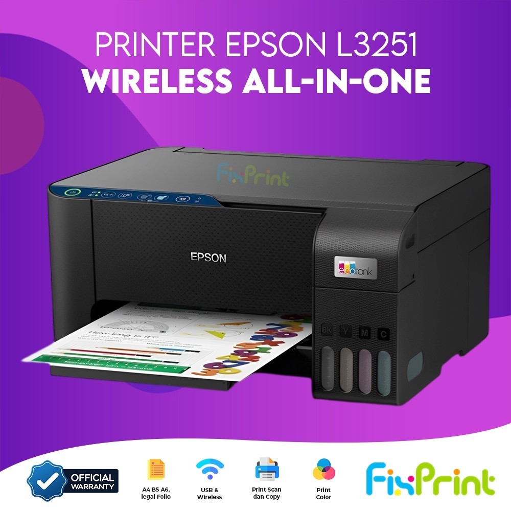 FixPrint Printer Epson EcoTank L3210 L3211 L3216 L121 / L3251 WiFi Print Scan Copy - Pengganti L3110
