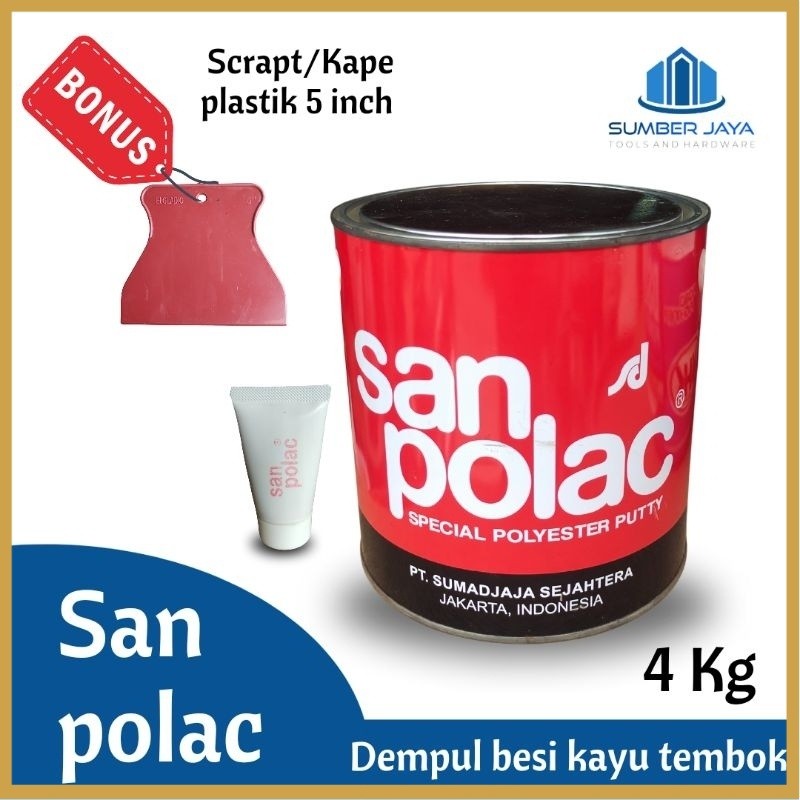 Sanpolac Dempul besi kayu tembok 4 Kg BONUS kape plastik 5 inch