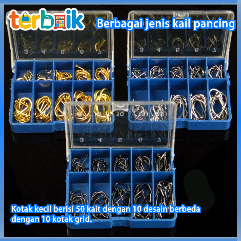Kail kecil 10-bar, kail tangkai panjang dengan lingkaran, kail empat-bar, kail tangkai panjang denga