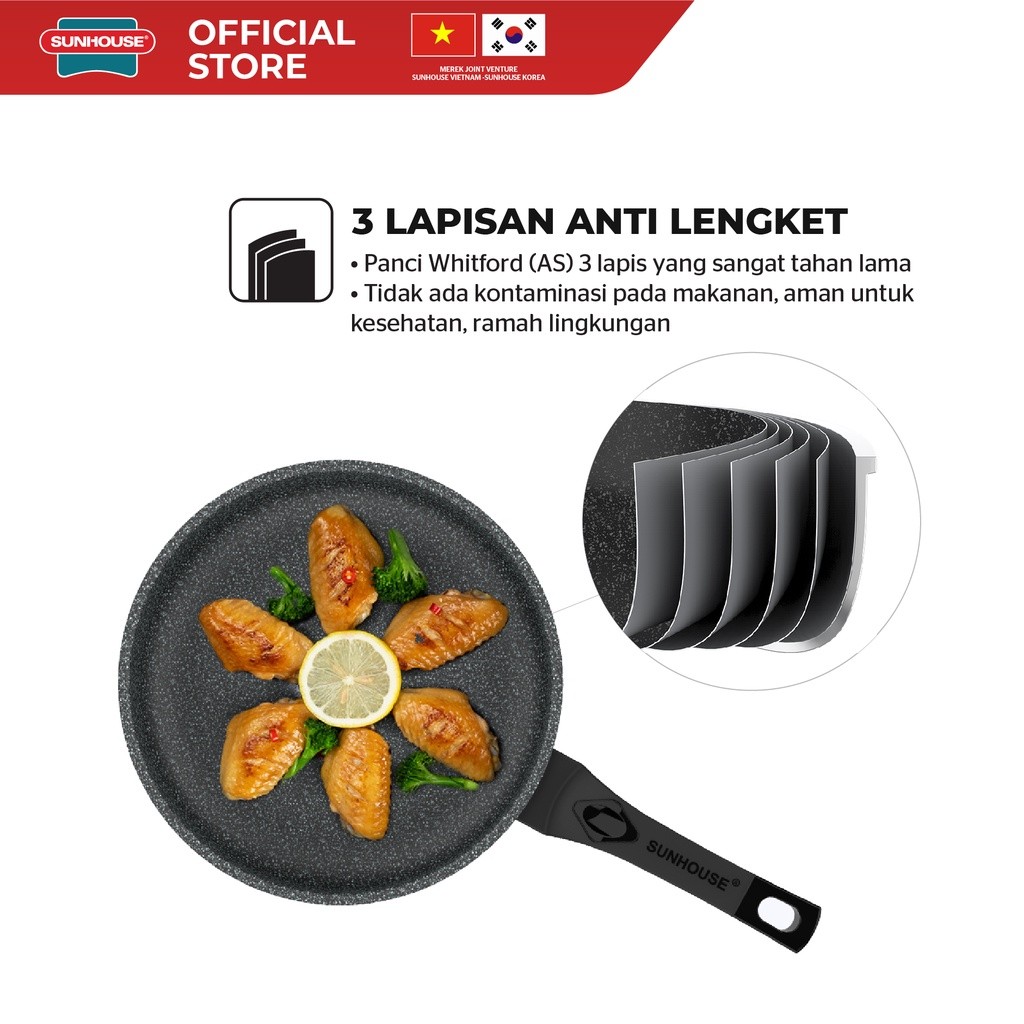 Terbaru Sunhouse SBD24 Marble Frypan Anti Lengket Hitam 24 cm 1 Pcs