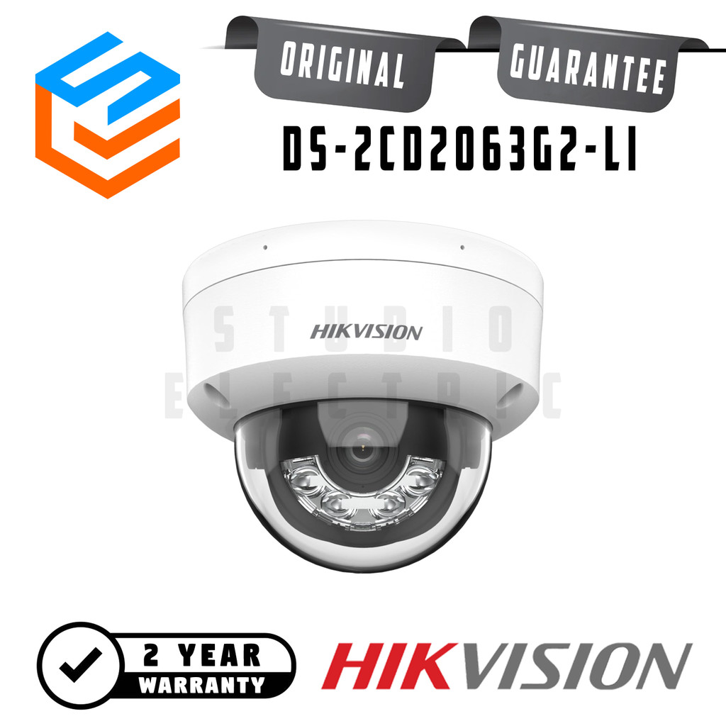 Hikvision DS-2CD2123G2-LI 2 MP Acusense Support Audio Smart Hybrid Light Fixed Dome Network CCTV Cam