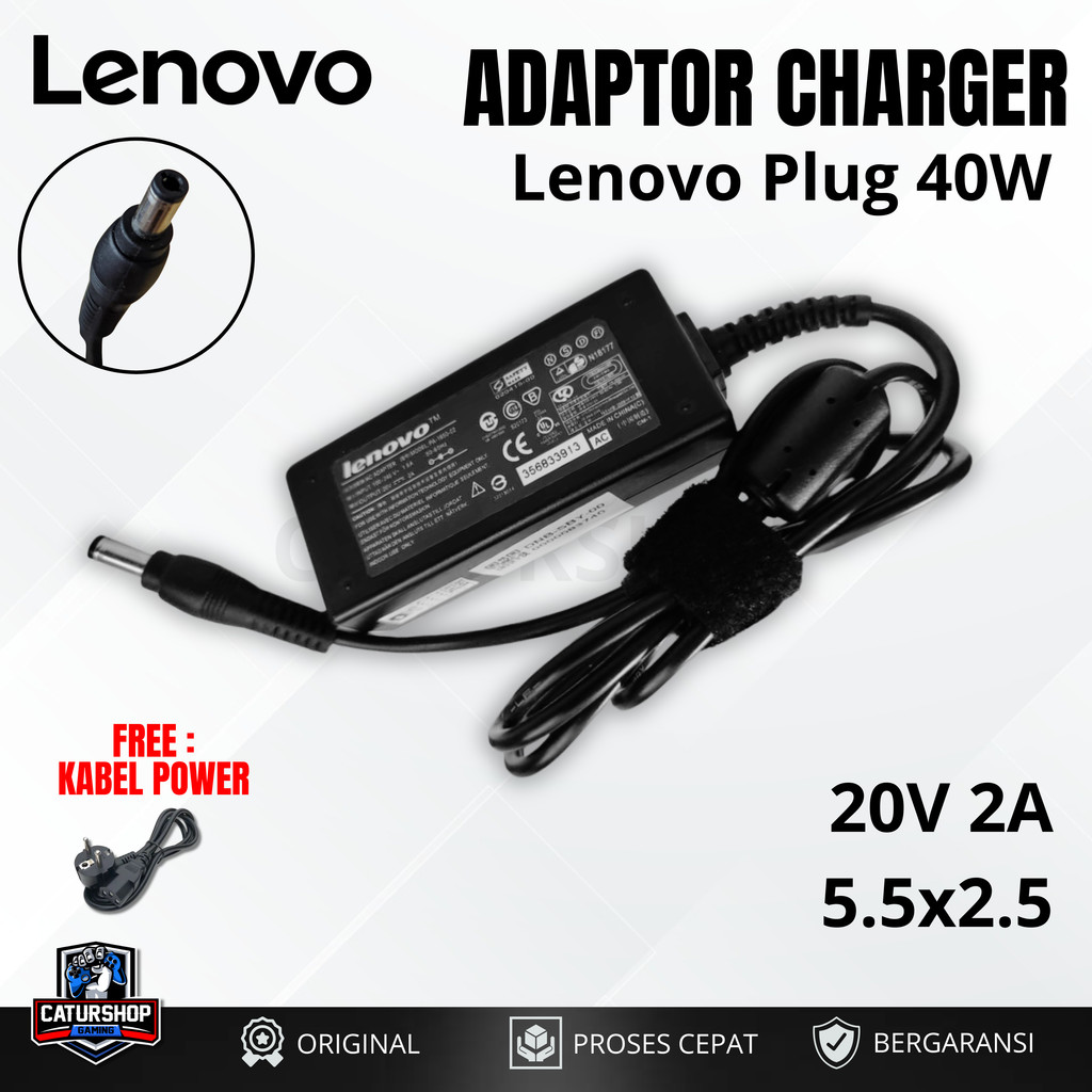 Adaptor Laptop Lenovo Original 20V 2A 40W Plug 5.5x2.5mm Adapter Cas Lenovo / Charger Laptop