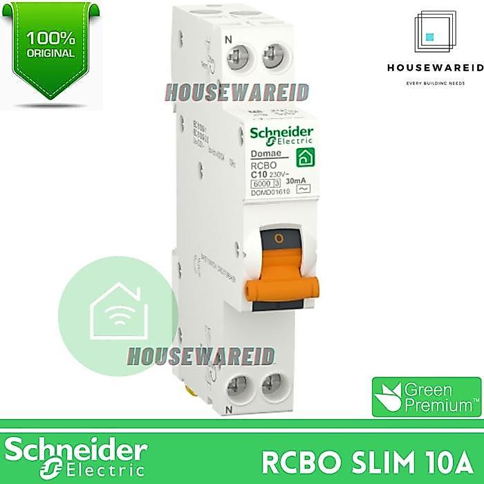 RCBO SLIM DOMAE 1P+N 10A 30MA DOMD01610 ORIGINAL / RCBO SCHNEIDER 1 PHASE 10 AMPERE / RCBO 1P+N 10A
