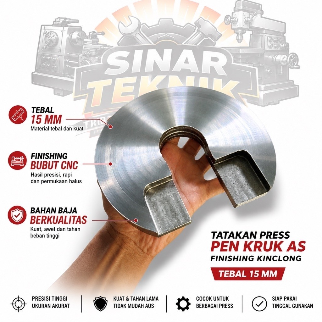 Tatakan Press Pen Kruk As Tebal 15MM Baja Berkualitas Finishing Kinclong
