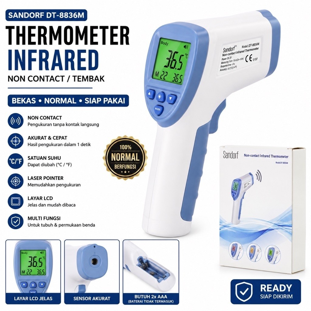 Thermometer Infrared Tembak Sandorf DT-8836M Non Contact Bekas Normal