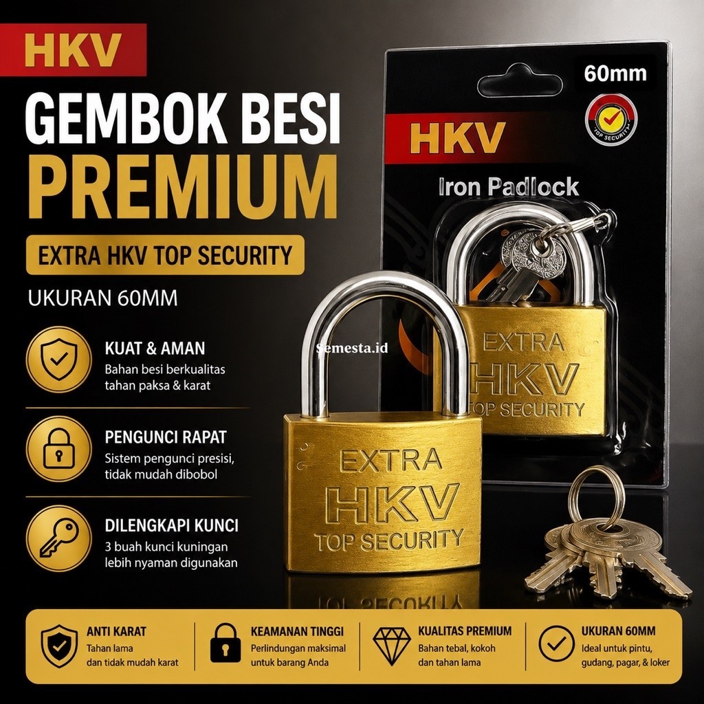 Gembok Pintu 60mm Pagar Koper HKV Kuningan 60mm | Gembok Kuat Anti Maling | Gembok Kecil | Gembok Ko
