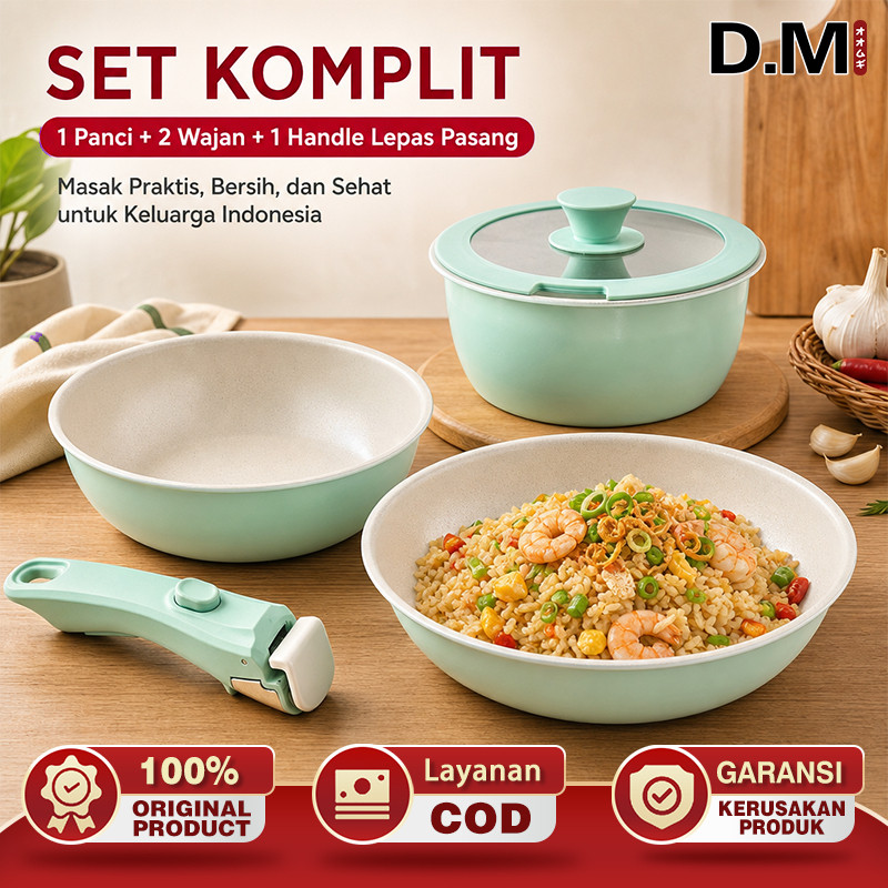 D.M Panci pegangan dapat lepas pasang warna hijau Panci Set rumah tangga anti-lengket set panci leng