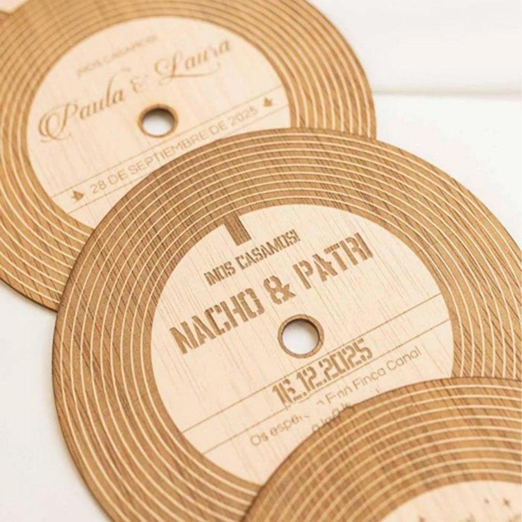 Custom Wooden Vinyl Record Wedding Invitation Set - Personalized Engraved Wedding Invite Card with N