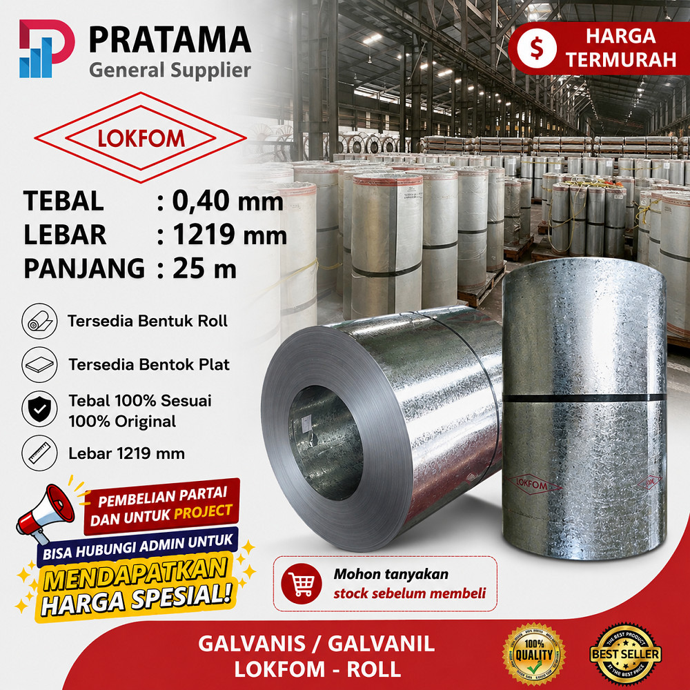 Plat Galvanis / Seng Galvanis BJLS Lokfom Roll 0,40mm pengiriman surabaya