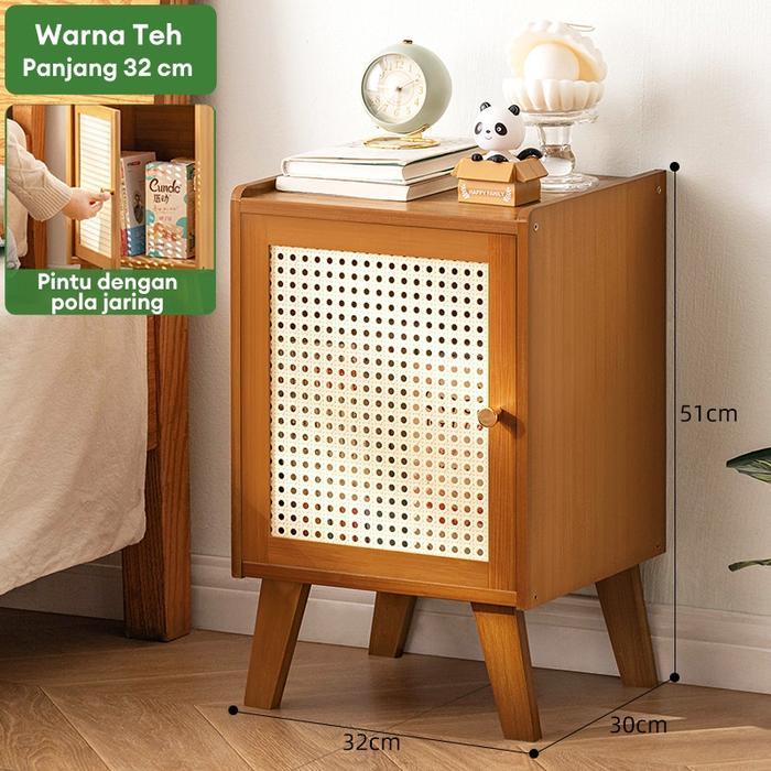 RBM-Meja Nakas Kayu Meja Kecil Meja Rotan Estetik Untuk Kamar Meja Sudut Bedside Table Minimalis loc