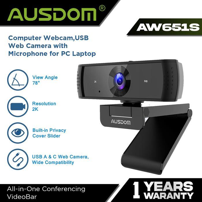 AUSDOM Webcam AW651 2K Autofokus dengan Mikrofon Pembatalan Suara
