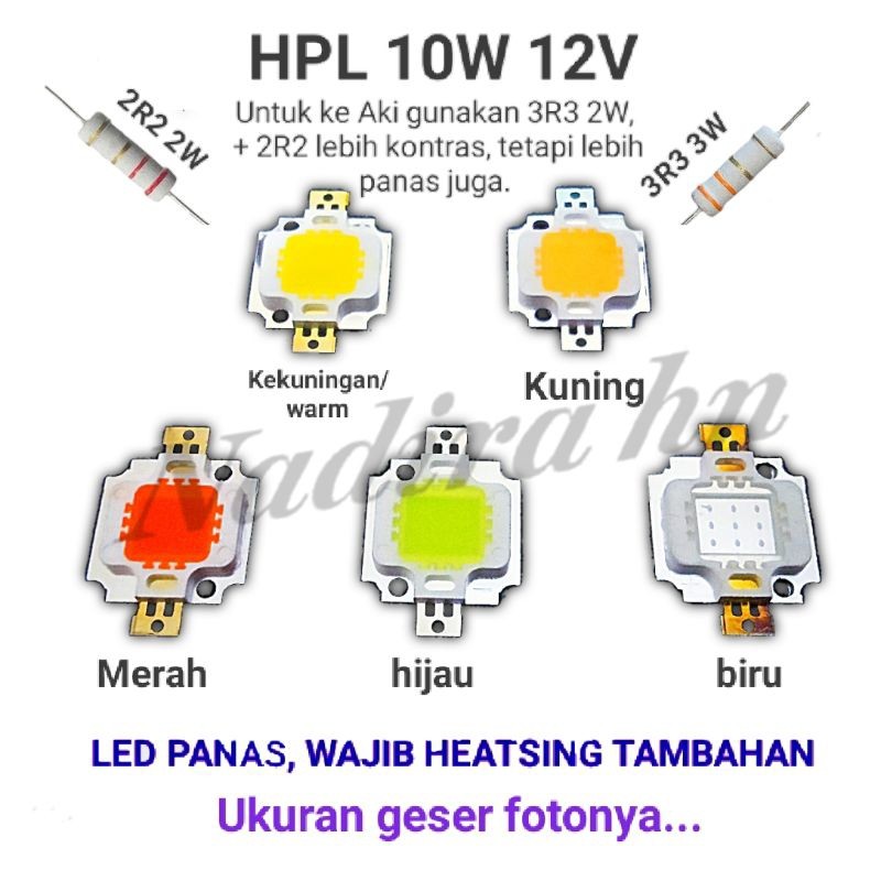 DIY hpl 10W 12V led /+Resistor ke AKI lampu motor mobil proyek diy lampu penerangan/ chip cob 10 wat