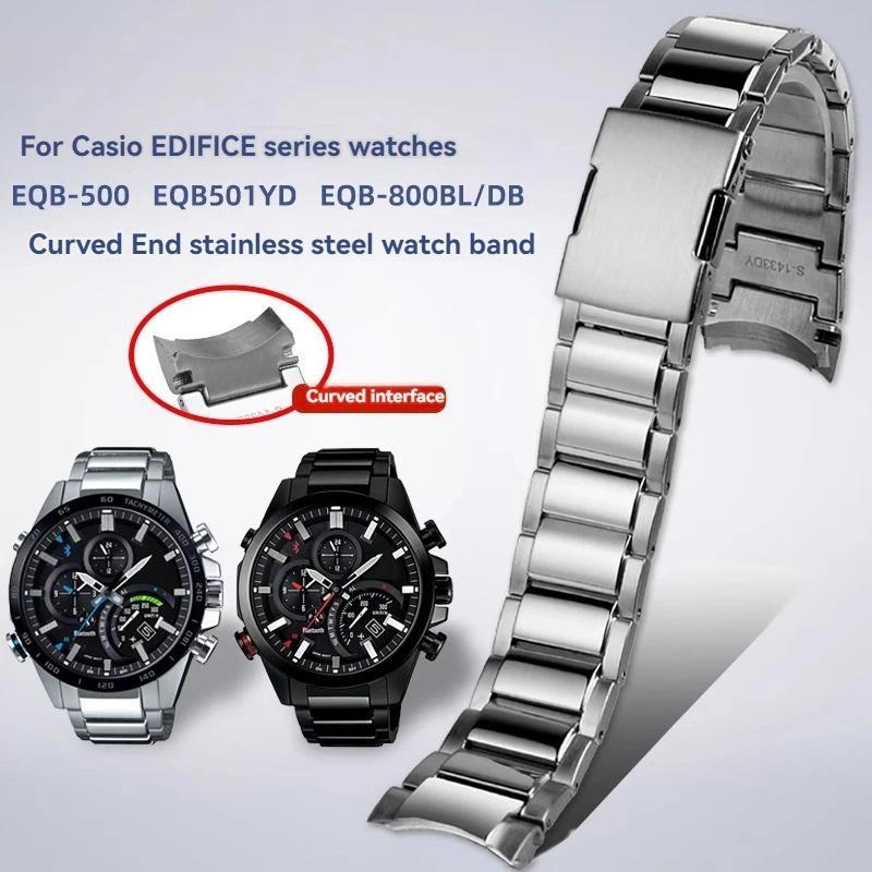 For Casio EDIFICE Series Strap EQB-500 EQB-501 EQB-800 EFR-303 Solid Curved End Stainless Steel Watc