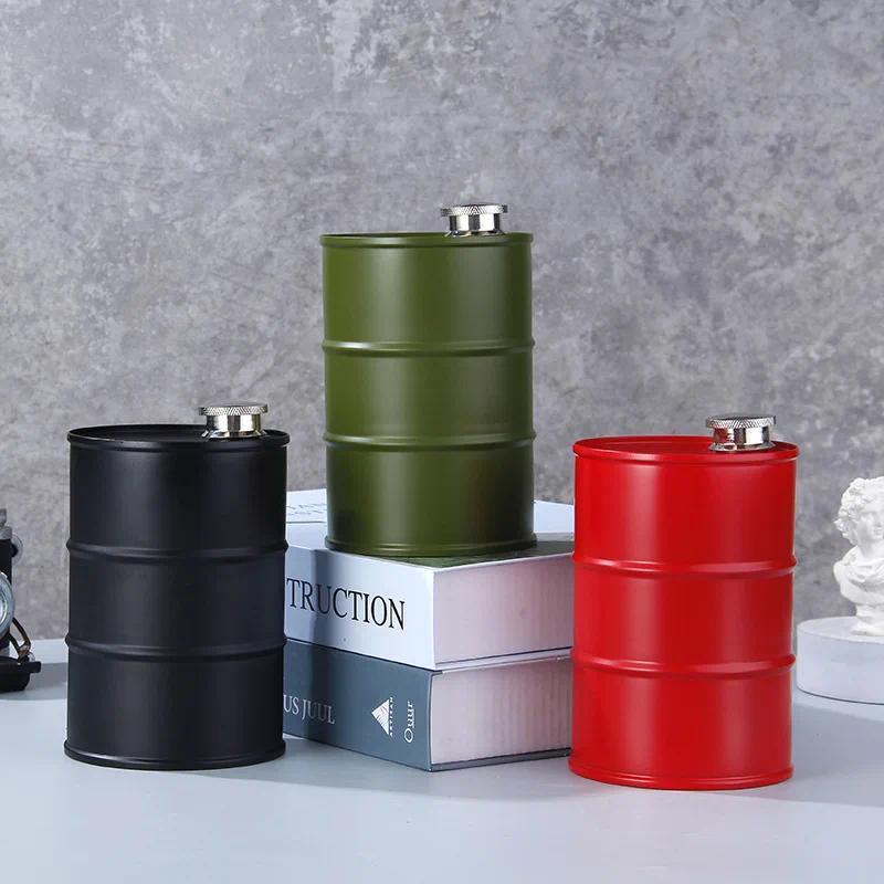 350/750ml Stainless Steel Hip Flask Color Printed Steel Oil Drum Wine Pot Unique Cylinder Barrel Fla