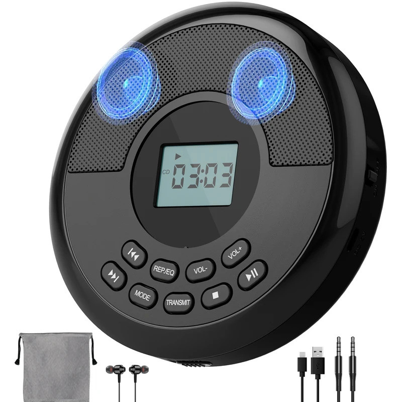 Portable cd walkman with bluetooth transimitting cd player portable with speakers and earbuds discma