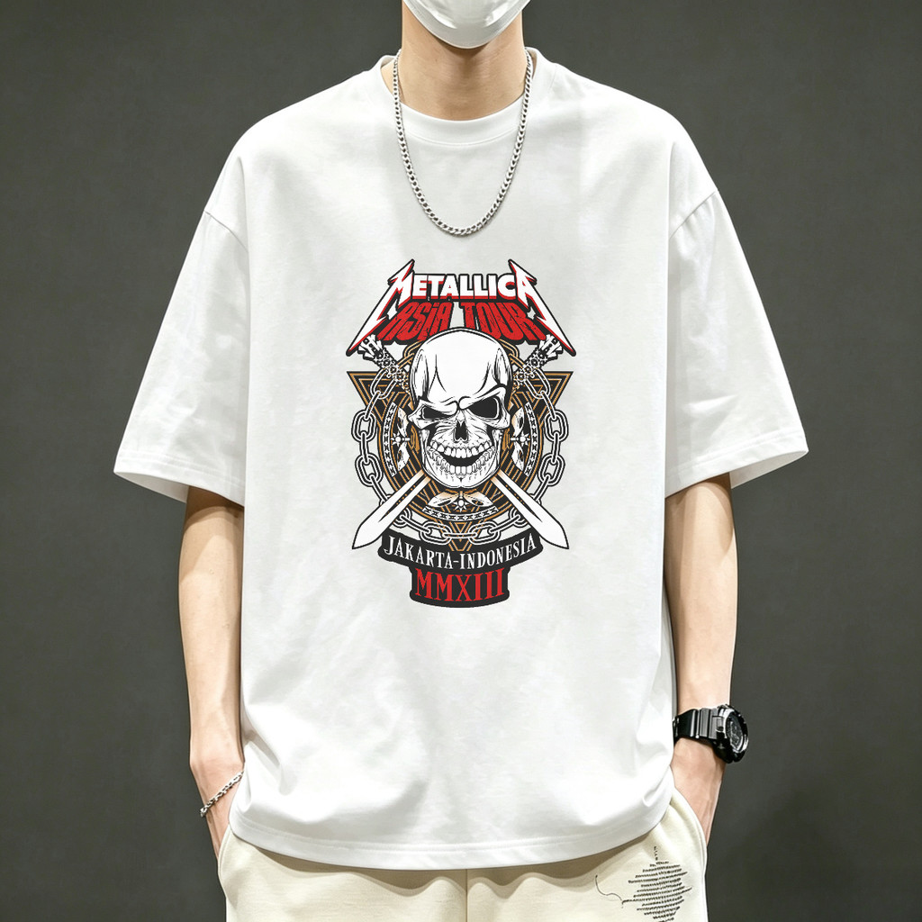 Kaos Pria Kaos Band Band Merch Kaos Oversize Metallica Asia Tour Jakarta Indonesia MMXIII Skull Amer