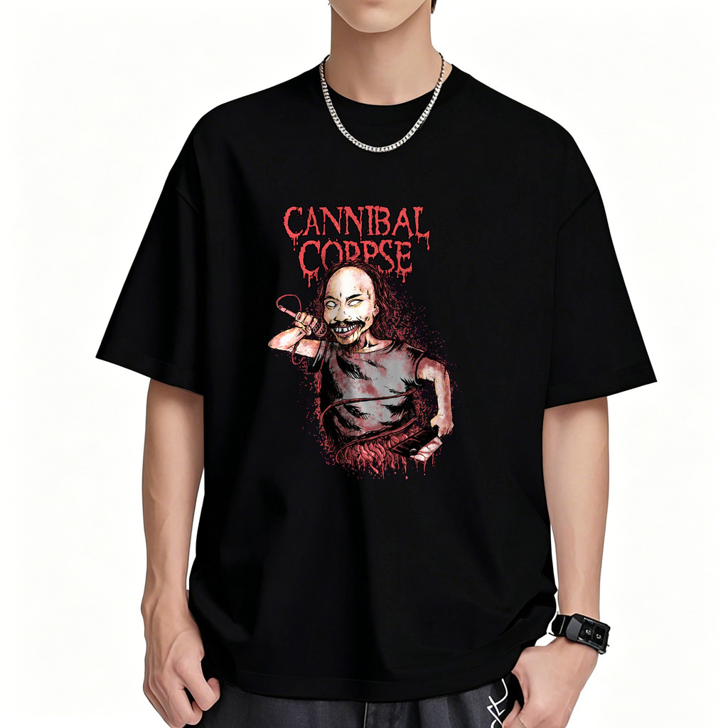 Kaos Band Metal Cannibal Corpse Hitam Pria Wanita Lengan Pendek Desain Horror Gore Graphic Tee Baju 