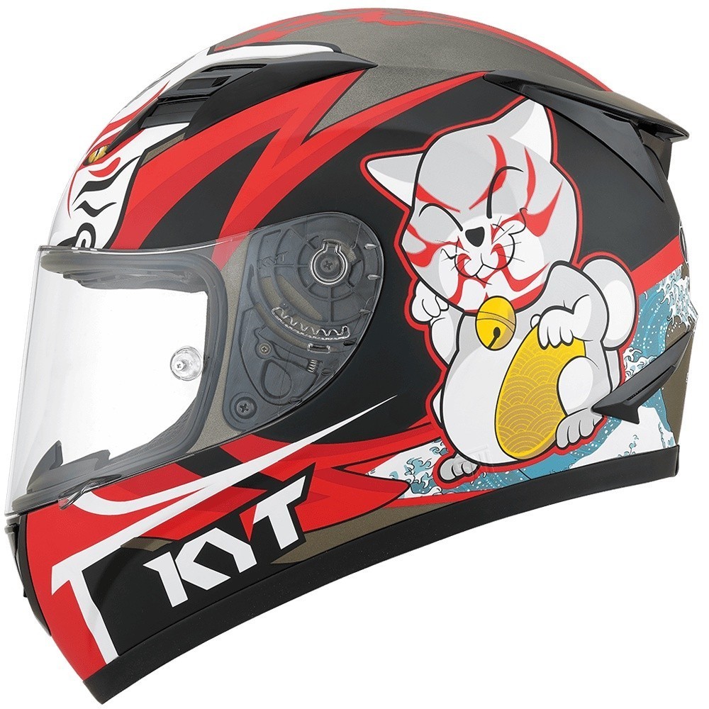 HELM KYT R10 FLAT & PINLOCK KABUKI CAT - GUNMETAL MATT/RED