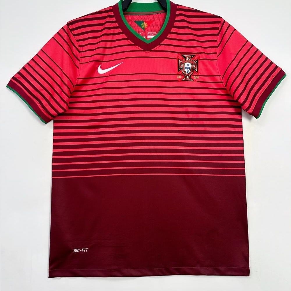 2014 Portugal rumah retro jersey lengan pendek