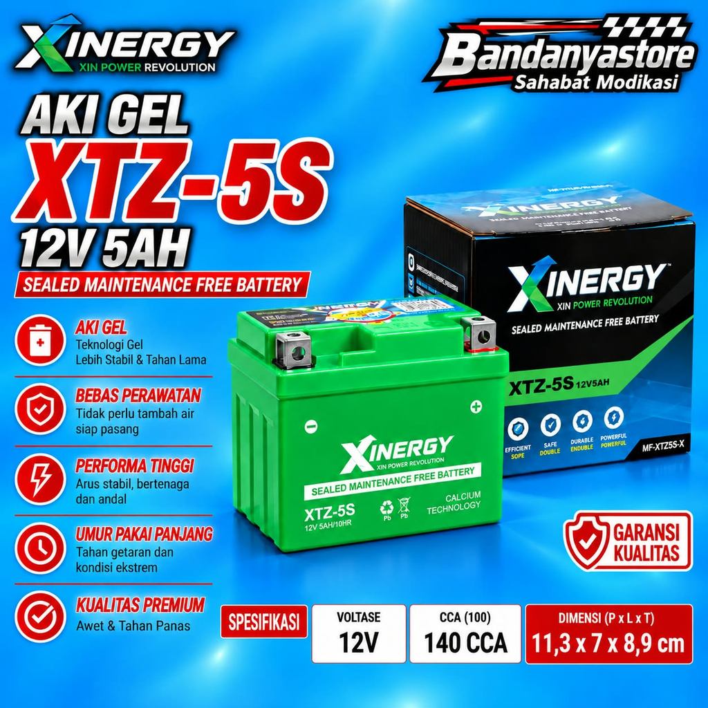 Aki Gel XINERGY XTZ-5S 5AH Motor Beat Supra X 125 Scoopy Revo Mio Vario 110 Accu Motor Aki Motor