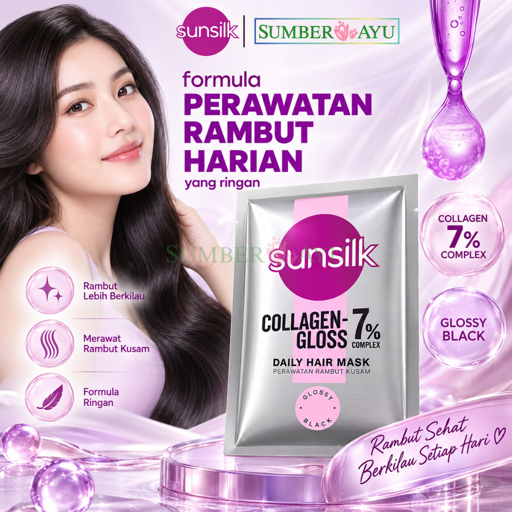 SUMBER AYU | SUNSILK COLLAGEN GLOSS DAILY HAIR MASK SACHET 60ML