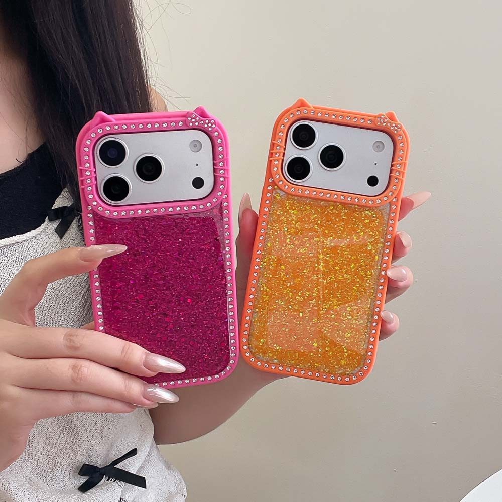Casing HP Mewah Orange Glitter untuk iPhone 17ProMax 16ProMax 15ProMax 14ProMax 13