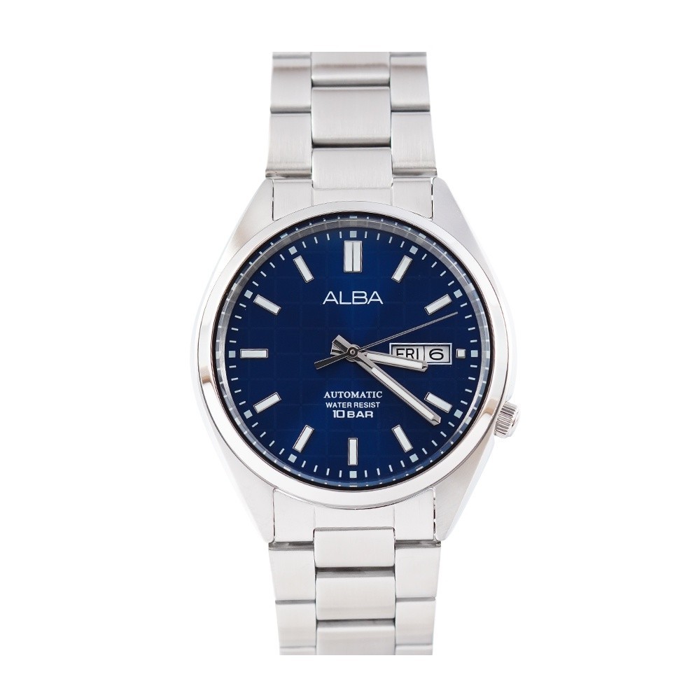 Jam Tangan Pria ALBA Mechanical AL4317X1 Automatic Blue Patterned Dial Stainless Steel Strap