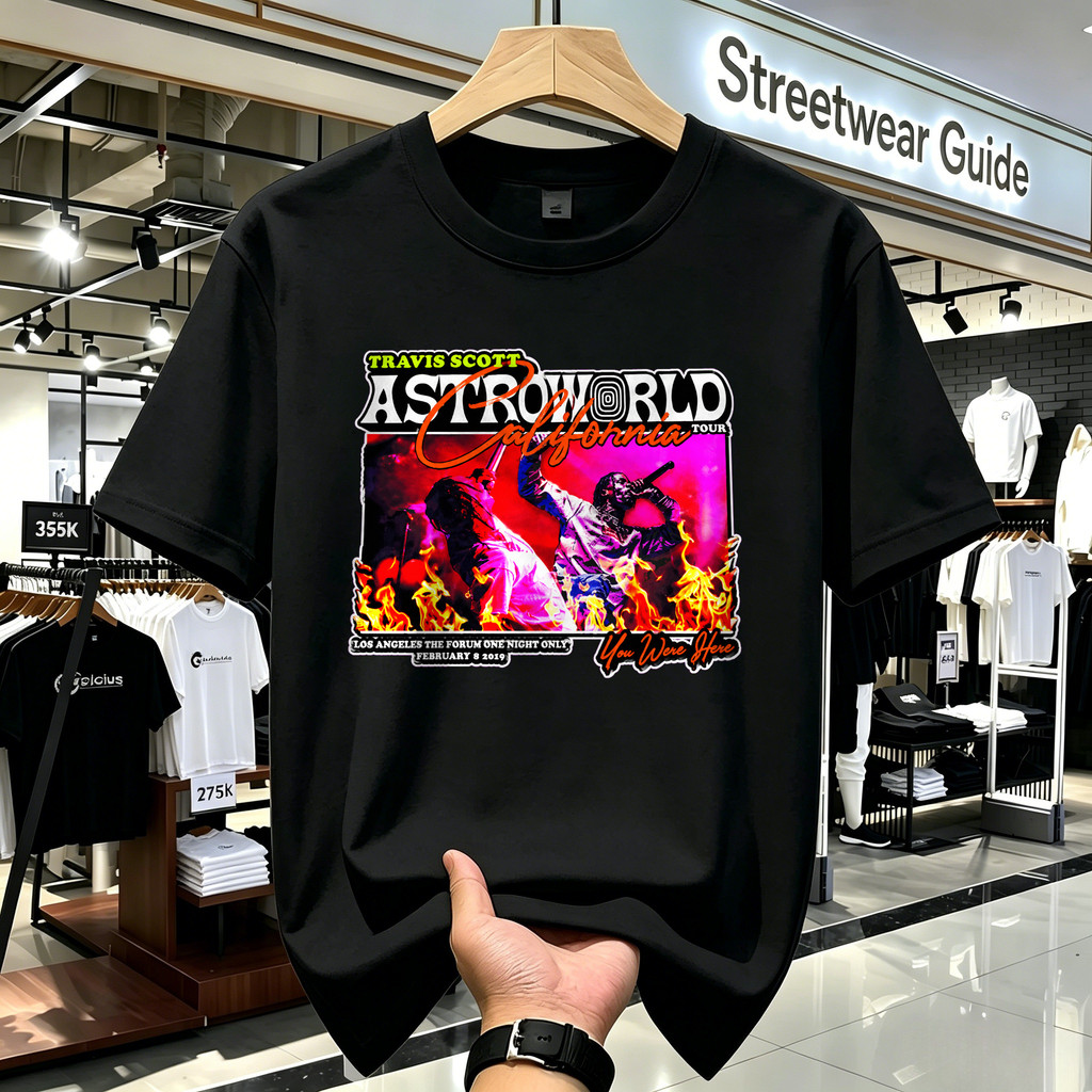 Kaos Travis Scott Astroworld Tour Graphic Kaos Pria Kaos Band Kaos Lengan Pendek Kaos Vintage Americ