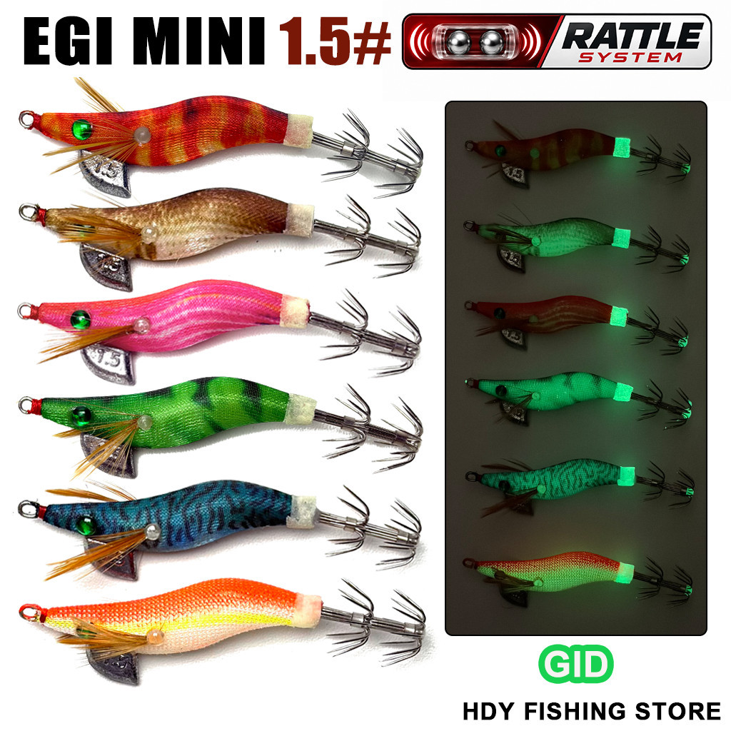Egi Mini 1.5# GID Umpan Pancing Cumi Squid Jig Rattle System
