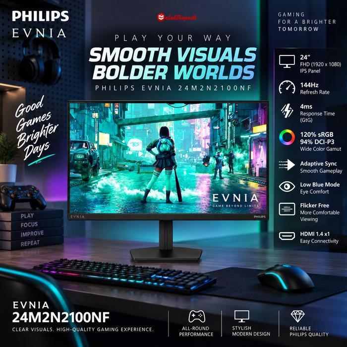 Monitor Philips Evnia 24M2N2100NF Monitor PC Gaming Komputer 24 Inch IPS FHD 1080p 144Hz 4ms sRGB Ad