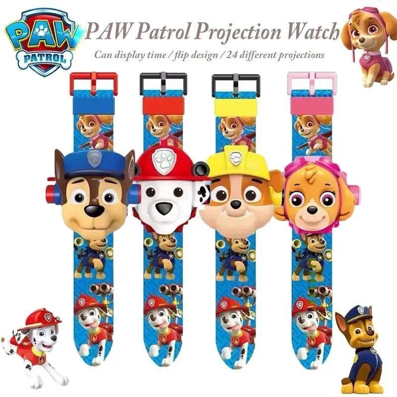 Paw Patrol 3D Projection Chase Marshall Rocky Cartoon Model Watch Action Figures Toys Set Anime Peri