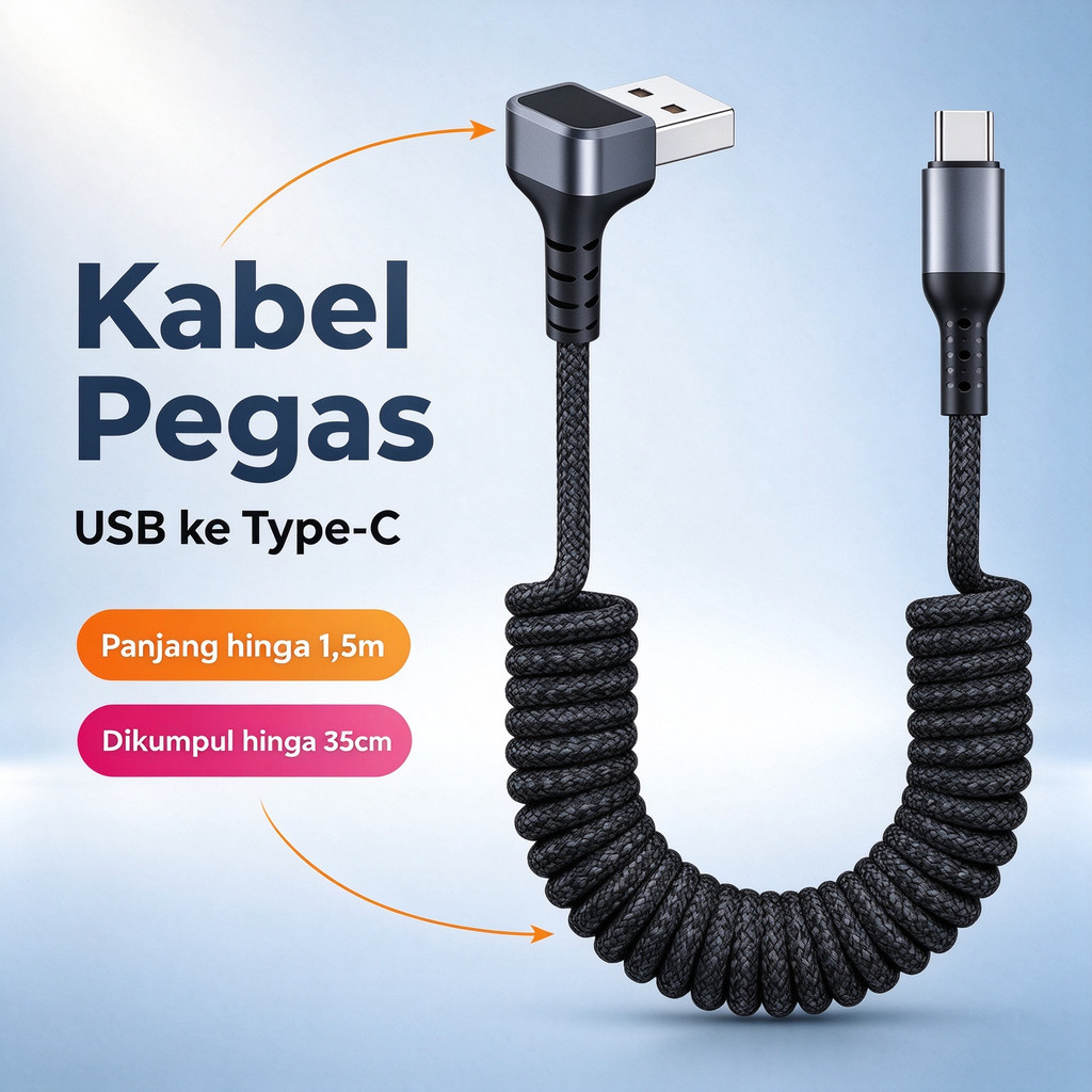 Kabel Siku Pegas Nylon Braided 100W PD Kabel Charger Mobil Type C