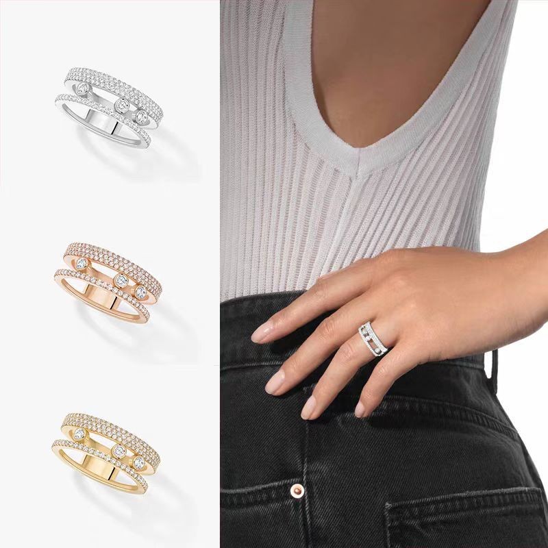 Cincin Berlian Baris Ganda Berlian Penuh Cincin Wanita Perhiasan Berlian Cincin