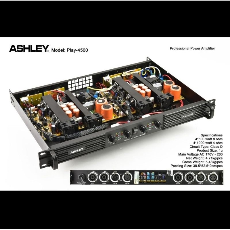 POWER AMPLIFIER ASHLEY PLAY4500/PLAY 4500 4 CHANNEL ORIGINAL